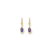 14k Yellow Gold 7x5mm Oval Amethyst Checker leverback Earrings