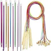 23 Pieces Tunisian Crochet Hooks Kit Including 12pcs 3-10 mm Bamboo Knitting Needle with Bead Carbonized Bamboo Needle + 11pcs 2-8 mm Multi Color Tunisian Afghan Aluminum Crochet Hooks