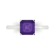 2.0 ct Asscher Cut Natural Amethyst Wedding Bridal Promise Ring 14k White Gold