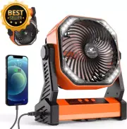 Camping Fan with LED Lantern 20000mAh Rechargeable 4 Speeds Hook & USB Charge