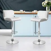 [Artiss] 2 x Adjustable Bar Stools Swivel Counter Bar Chairs Leather Kitchen Dining Stools, White