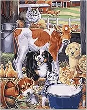 Painting by Numbers for Adults DIY Painting by Number Kit for Beginner Farm Cat Dog Cow 16x20 (Self-Assembly Wooden Frame)