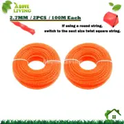 2 Rolls 2.7mmx100M Spiral Twist String Trimmer Brushcutter Whipper Snipper Cord