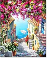 Clynt Paint by Numbers Kits for Adults, Painting by Number Kits On Canvas,DIY Color Oil Painting Acrylic Paints,Home Wall Decor 16x20inch/40×50CM, Without Frame (Flower Sea Town)