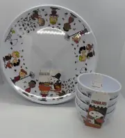 Peanuts Fall Leaves Snoopy Set of 4 Melamine Dinner Plates And Tidbits Set