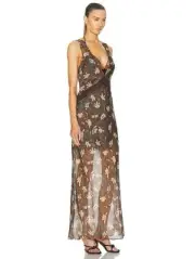 SIR The Label Women's Brown Avellino Lace Silk Layered Maxi Dress Size 0