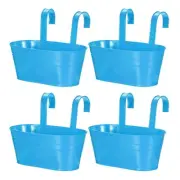 4 Pcs 11" Iron Balcony Rail Planter with Drainage Holes and Hooks, Dark Blue