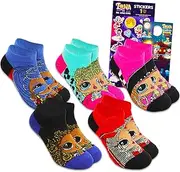[L.O.L. Surprise!] LOL Surprise OMG Socks for Girls - LOL Surprise Bundle with 5 Pairs of LOL Socks Kids Shoe Size 7-10 Plus Stickers | LOL Surprise Socks for Girls 4-6 Years, Multicolor, 4-6 Years