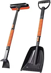 SHENMAIDAY 5-in-1 Ice Shovel Snow Brush, Detachable Snow Shovel Broom with Foam Non-Slip Handle, 360° Rotating Brush Head, Emergency Snow Shovel for Car Windshields, Trucks and SUVs