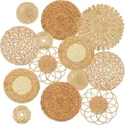 Set of 13 Boho Wall Basket Decor Woven Rattan Flat Baskets Handmade Boho Wicker
