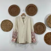 NEW Chico's Cream Pink Orange Boho Embroidered Sleeve Blouse Top Plus Size 16/18