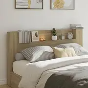Headboard Cabinet with LED Sonoma Oak 180x16.5x103.5 cm, Engineered Wood Bed Headboard with RGB Lights and Open Shelf, Modern Bedroom Furniture