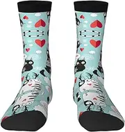 [JEJEA] Black and White Cats print Socks For Men and Women Men's Moisture Control Crew Socks Gifts For Golf, Hunting, Camping