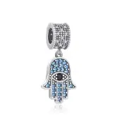 Hamsa Hand Eye Luck Charm 925 Sterling Silver Charm for Bracelet Necklace