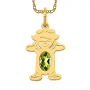 14K Solid Yellow Gold Girl Oval Peridot Necklace