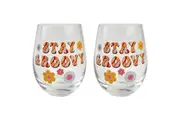 2x Urban 12cm Wine Glass Retro Floral Stay Groovy Stemless Drinking Glassware