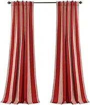 Lush Decor Julia Stripe Curtains | Light Filtering Striped Window Panel Set for Living, Dining, Bedroom (Pair), 84” x 52”, Red