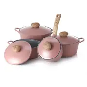 Neoflam Retro 4 Piece Set 18cm Saucepan, 22cm, 26cm Casserole & 26cm Low casserole Induction Pink Demer