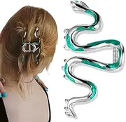 WLLHYF Snake Hair Clip Fashionable Metal Hair Claws Large Snake Design Claw Clip Silver Green Banana Clips French Halloween Gothic Hair Accessories Ornament for Women Girls