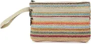 [BBORGDC] Zip Clutch Purse with Detachable Strap, Small Woven Crossbody Bag & Wristlet Pouch, Compact Braided Straw Purse for Everyday Essentials, Beach Vacations, and Travel Accessories, Purplestripe