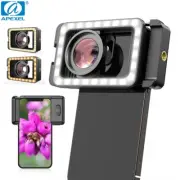 APEXEL 2 in 1 15X Phone Macro Lens with LED Fill Light+17mm Thread Lens Adapter