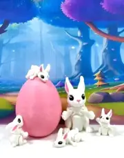 5pcs 3D Printed Mini Rabbit Bunny with Egg, Articulated Mini Rabbit Fidget Toys