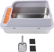 OKJHFD Cat Litter Box Stainless Steel Large Capacity Top Entry Anti Splashing Metal Litter Pan with Leakproof Mat for Pet (Extra Large)