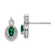 Sterling Silver Rhodium-Plated Created Emerald & Diam. Earrings