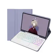 Bluetooth Keyboard Leather Tablet Case For Ipad 10.2 / 10.5 / Air 2019 With Touch Pad & Backlight Purple