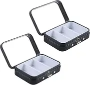 2Pcs 3 Compartments Pill Case with Mirror, Portable Metal Medicine Pill Organizer Small Pill Box Vitamin Pill Holder for Pocket, Purse, Travel (Black)