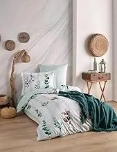 Luxurious Satin Duvet Cover (135 x 200 cm), 100% Cotton, Green & White | 210 Thread Count, Machine Washable at 40°C | Perfect for Elegant Bedrooms, Twin