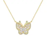 ANYCO Necklace Gold Plated 925 Silver Diamond Butterfly Pendant Cubic Zirconia 5A Jewelry
