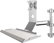 Wall Mount Workstation, Sit Stand Monitor Desk Mount with 24" Keyboard Tray, Full-Motion Articulating Arm, with Cable Management, Load Capacity 8kg, Fits 17-27" Screens