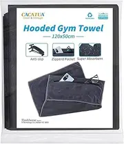 CACATUA Gym Towel with Zippered Pocket, Microfiber Towel, 120x50cm Super-Absorbent Soft Microfibre Towel for Sports, Yoga,Weight Bench Press, Pilates, Grey