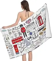 JBYJBX I Love London Print Beach Towel Quick Dry Sandproof Microfiber Beach Bath Towel for Travel Pool Camping
