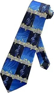 [Steven Harris] Mens Music Notes G Clef Score Symbols Band Concert Performer Necktie | Navy Blue | Necktie, Black