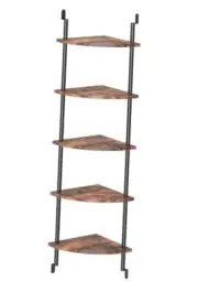 5-Tier Corner Floating Shelf, 11.8"L x 11.8"W x 57.5"H Rustic Brown + Black