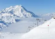 BELECO 7x5ft Fabric Winter Snow Mountains Backdrop White Snow-Covered Alps Cable Cars Ski Mountain Sking Background Winter Ski Party Decorations Portrait Photoshoot Studio Props