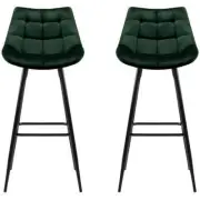 Artiss Velvet Barstool Green 2 Pack