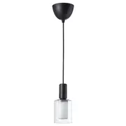SUNNEBY / MOLNART pendant lamp with light bulb, black textile/cylinder striped