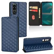 Cubic Grid Texture Flip Leather Phone Case Blue For Sony Xperia 5 III