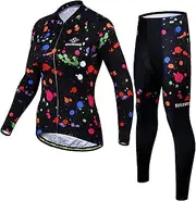 [LMKIJNB] Womens Cycling Jersey Long Sleeves Set Bicycle Clothing Sportswear Biking Suit Tights Spring Autumn Moisture Wicking Quick-Dry UV Protection 3D Gel Padded MTB Outdoor Windproof PO02,C,XX