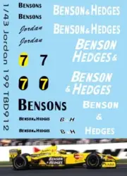 1/43 Decals Jordan 199 Hill Harald F1 1999 for Benson TB Decal TBD912
