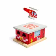 BigJigs - Fire Station Shed - Wooden Railway Toy Train Accessory (BJT262)