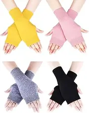 [Tatuo] 4 Pairs Cashmere Feel Fingerless Gloves with Thumb Hole Warm Gloves for Women and Men