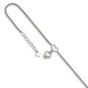 Sterling Silver Cabled Heart Dangle Charm 9" Plus 1in Ext Anklet