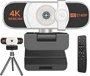4K Webcam, Auto-zoom,with remote control,Privacy Cover, White Balance, Webcam with Microphone, Plug & Play, 4K Web Camera for PC/Laptop/Desktop, Video Calling,Conferencing