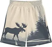 [WOIWB] Boys' Shorts with Pockets-Black Moose Tree, Kid's Athletic Shorts for Sport Home 7-8T
