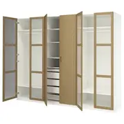 PAX / TONSTAD wardrobe combination, white/oak veneer glass, 300x60x236 cm