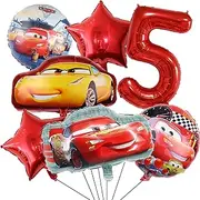Cars Lightning McQueen 3rd Birthday Decorations 7PCS Foil Balloons for Boys Baby Shower Racing Car Theme Party (5th Birthday)